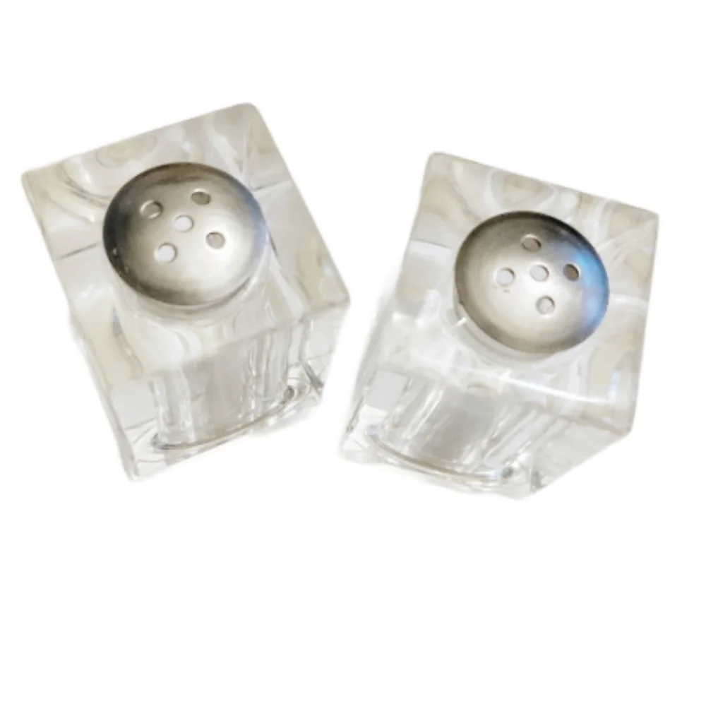 VINTAGE Lucite Salt Pepper Shakers Square Set Mid-Century Modern Retro